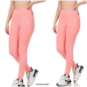 Zenana Wide Waistband Full Length Leggings. Size M